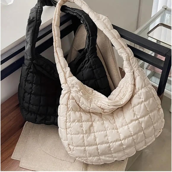 Puffy quilted purse messenger bag ivory - Picture 2 of 2